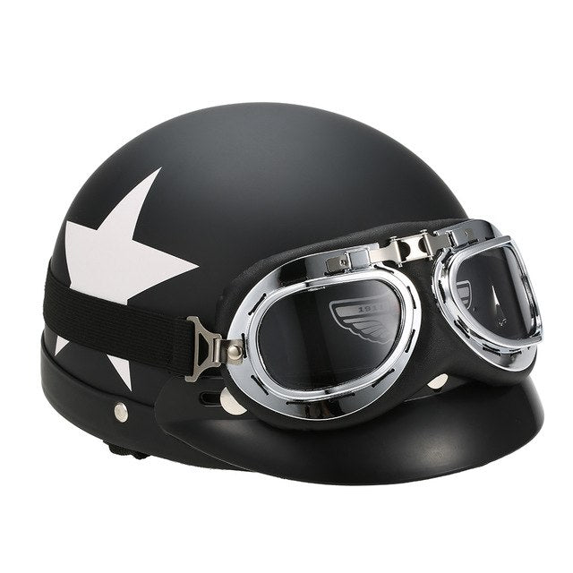 Motorcycle Half Open Face Helmet Goggles Scooter biker sport red black