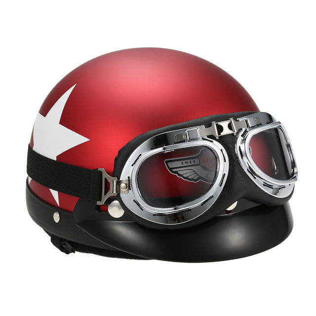 Motorcycle Half Open Face Helmet Goggles Scooter biker sport red black