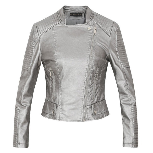 New leather biker jacket soft coats motorcycle lady streetwear