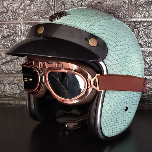Vintage scooter motorcycle helmets leather 3/4 open face retro helmet