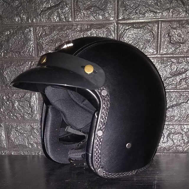 Vintage scooter motorcycle helmets leather 3/4 open face retro helmet