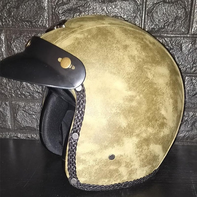 Vintage scooter motorcycle helmets leather 3/4 open face retro helmet