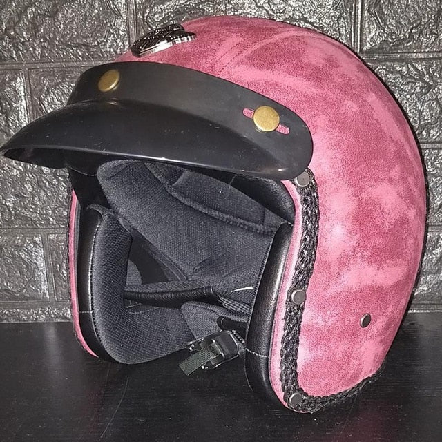 Vintage scooter motorcycle helmets leather 3/4 open face retro helmet