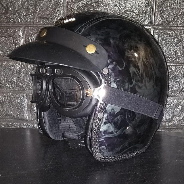 Vintage scooter motorcycle helmets leather 3/4 open face retro helmet