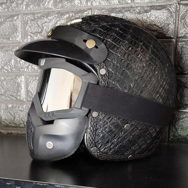 Vintage scooter motorcycle helmets leather 3/4 open face retro helmet