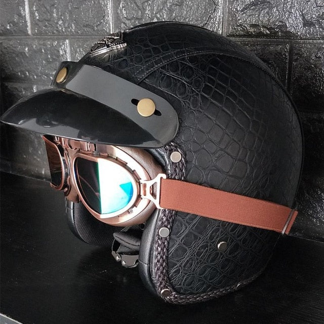 Vintage scooter motorcycle helmets leather 3/4 open face retro helmet