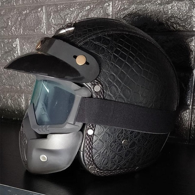 Vintage scooter motorcycle helmets leather 3/4 open face retro helmet