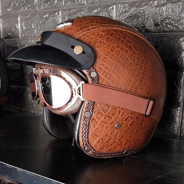 Vintage scooter motorcycle helmets leather 3/4 open face retro helmet