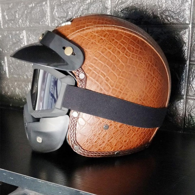 Vintage scooter motorcycle helmets leather 3/4 open face retro helmet