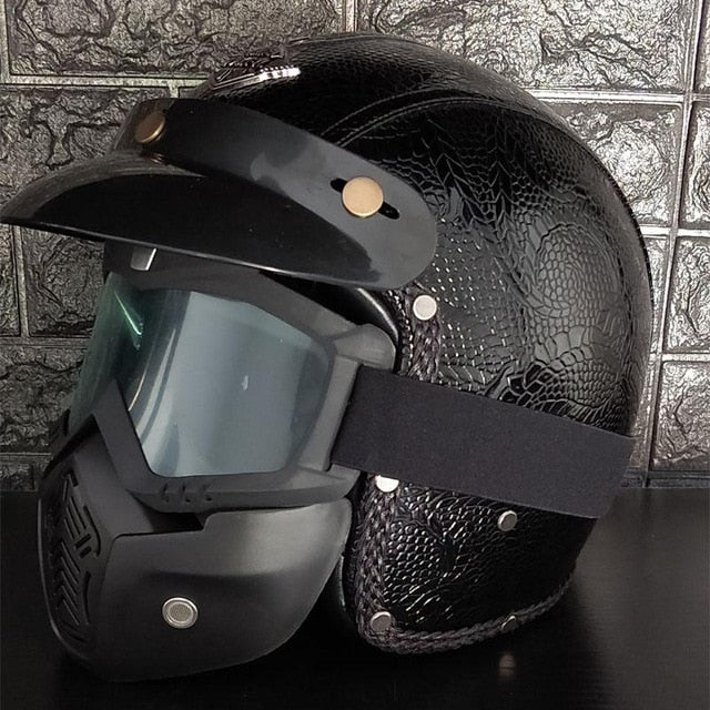 Vintage scooter motorcycle helmets leather 3/4 open face retro helmet