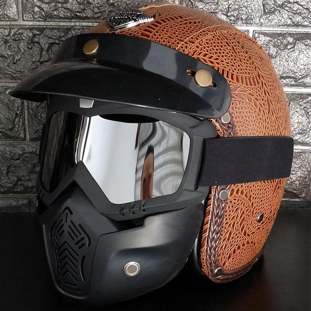 Vintage scooter motorcycle helmets leather 3/4 open face retro helmet