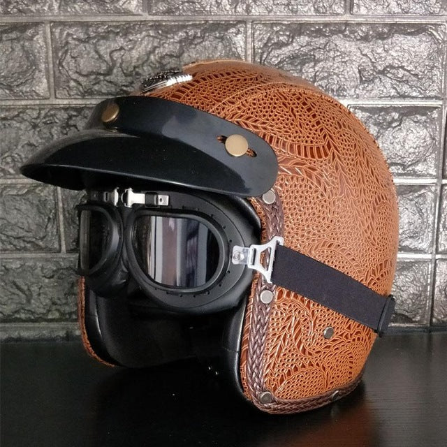 Vintage scooter motorcycle helmets leather 3/4 open face retro helmet