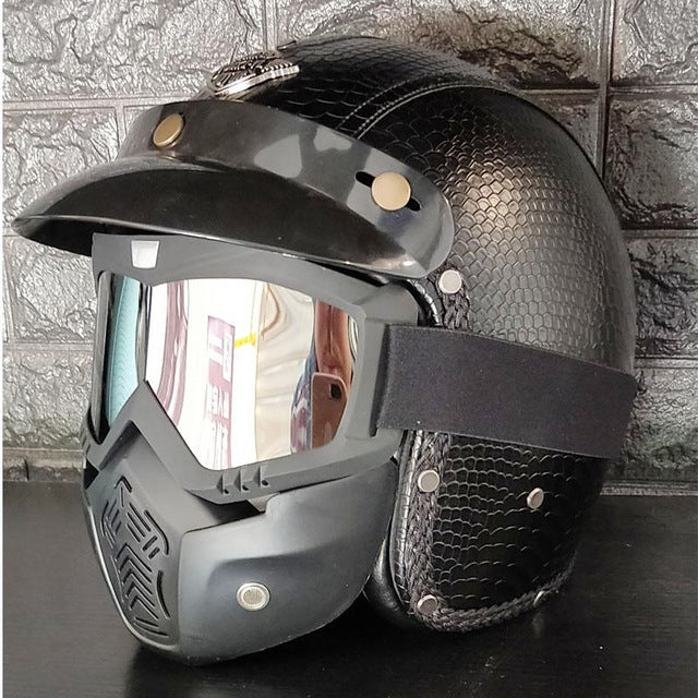 Vintage scooter motorcycle helmets leather 3/4 open face retro helmet