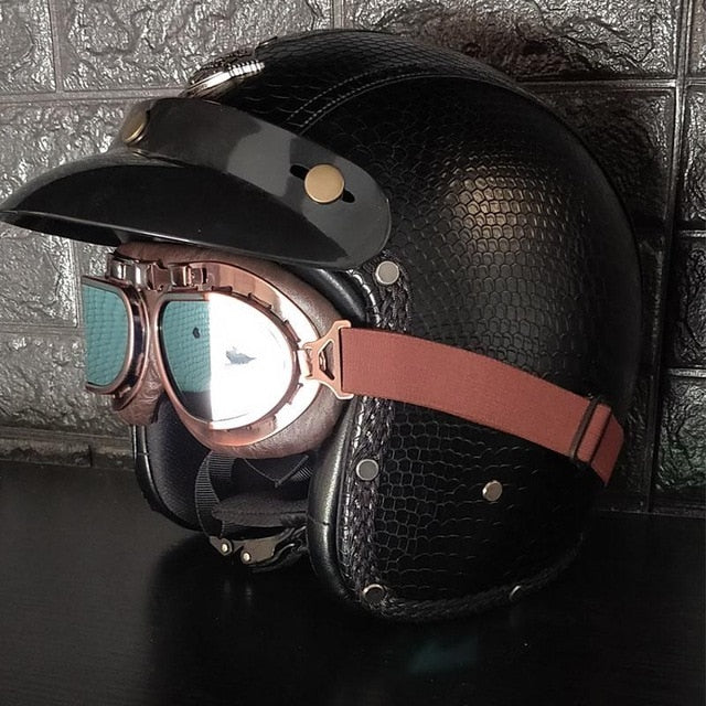 Vintage scooter motorcycle helmets leather 3/4 open face retro helmet