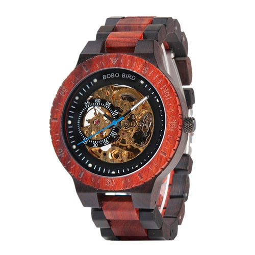 Vintage wood watches automatic mechanical wrist watch men's gift relogio masculino