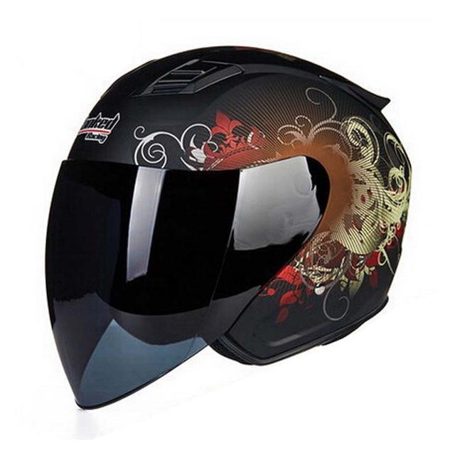 open face electric motorcycle helmet black skull biker scooter helmets men