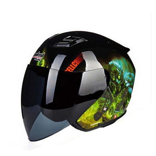 open face electric motorcycle helmet black skull biker scooter helmets men