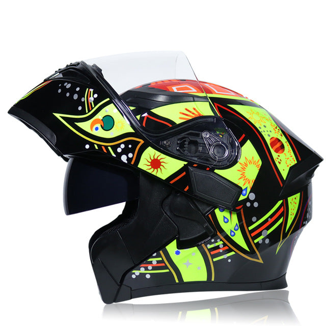 Motorcycle helmet flip up colorful full face helmets sun visor safety double lens