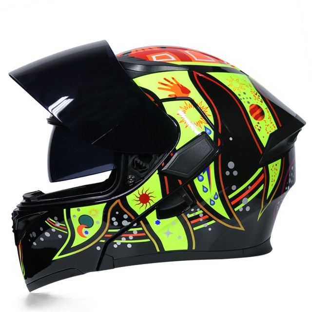Motorcycle helmet flip up colorful full face helmets sun visor safety double lens