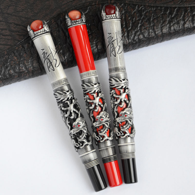 vintage pen dragon antique gift pearl overload red black silver brush