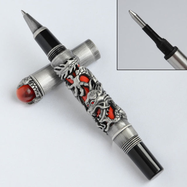 vintage pen dragon antique gift pearl overload red black silver brush