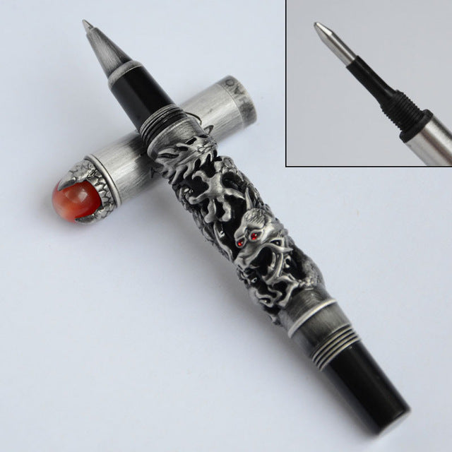 vintage pen dragon antique gift pearl overload red black silver brush