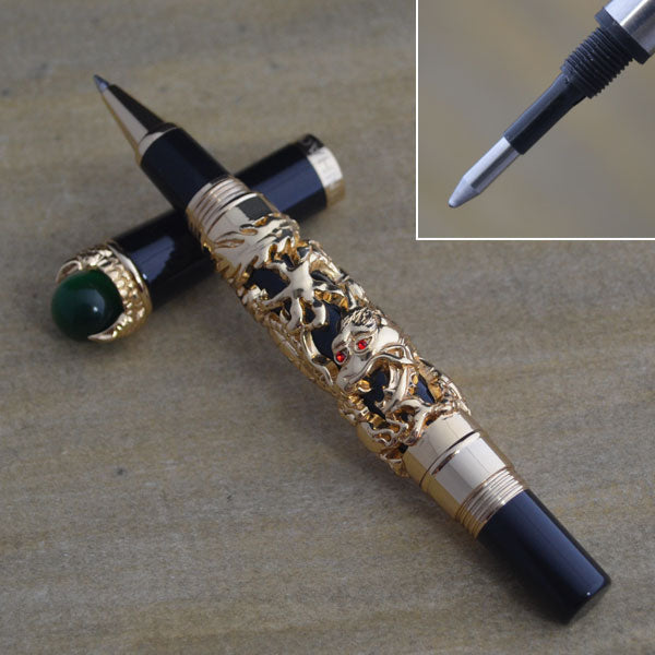 vintage pen dragon antique gift pearl overload red black silver brush