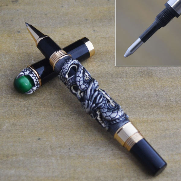 vintage pen dragon antique gift pearl overload red black silver brush