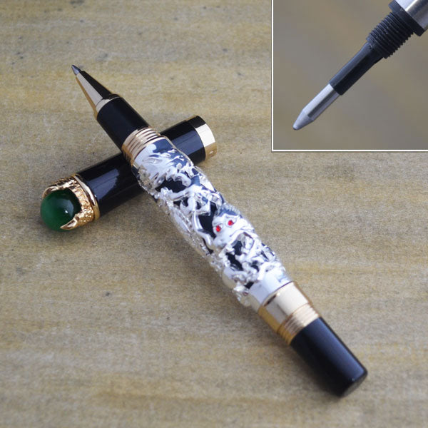vintage pen dragon antique gift pearl overload red black silver brush