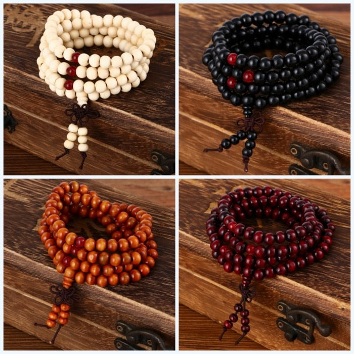 Natural stone bracelet buddha wood prayer bead mala sandal wood buddhist pulseras