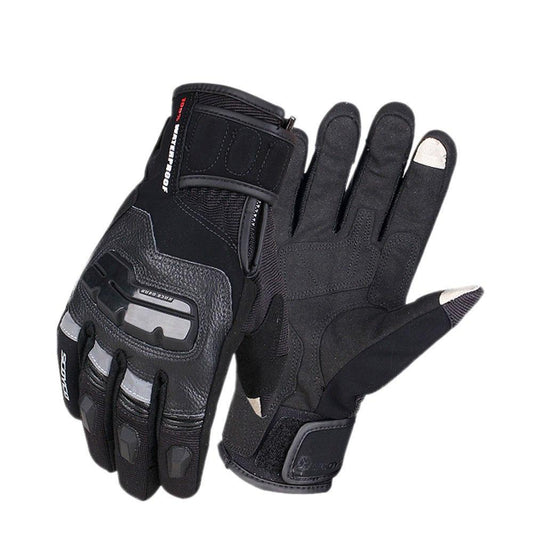 Leather motorcycle gloves waterproof genuine cow motorbike riding