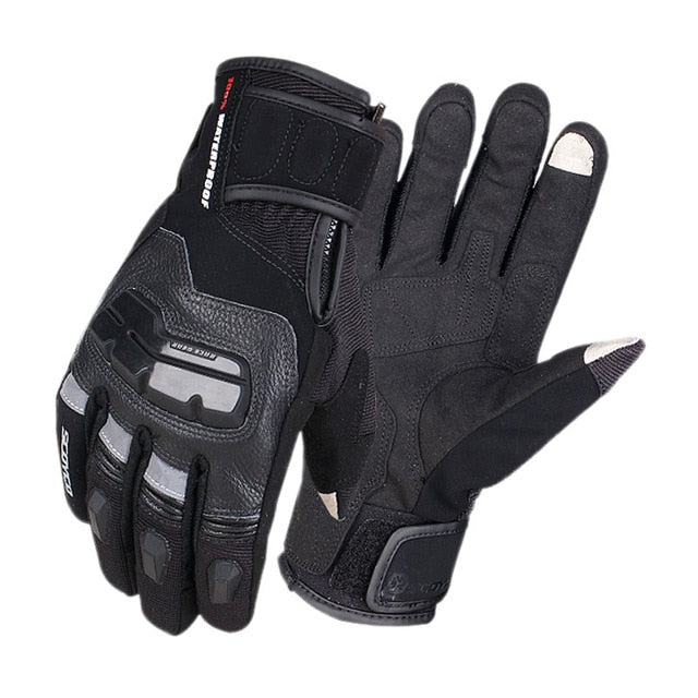 Leather motorcycle gloves waterproof genuine cow motorbike riding