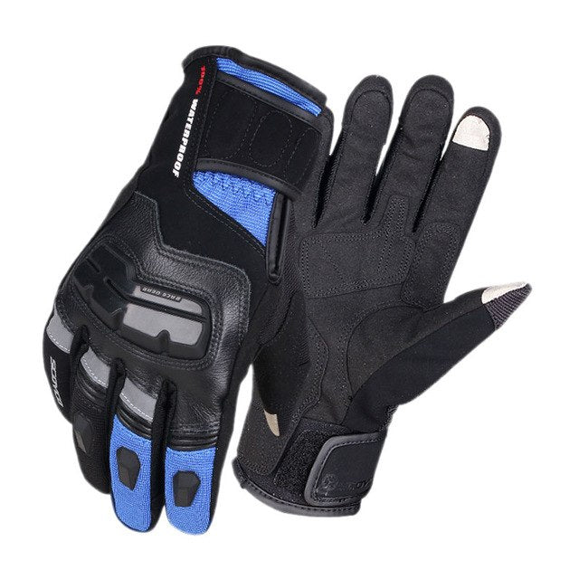 Leather motorcycle gloves waterproof genuine cow motorbike riding