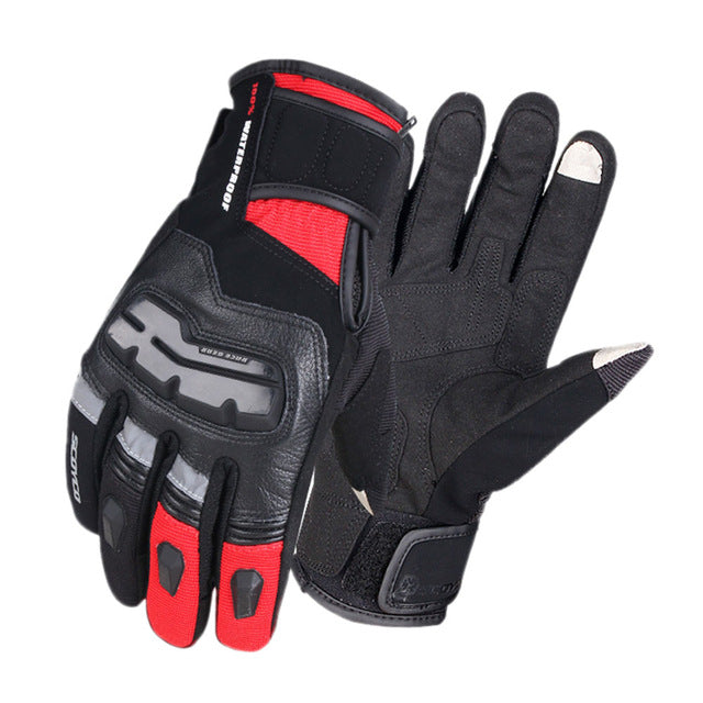 Leather motorcycle gloves waterproof genuine cow motorbike riding