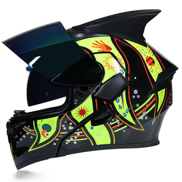 Motorcycle helmet flip up colorful full face helmets sun visor safety double lens