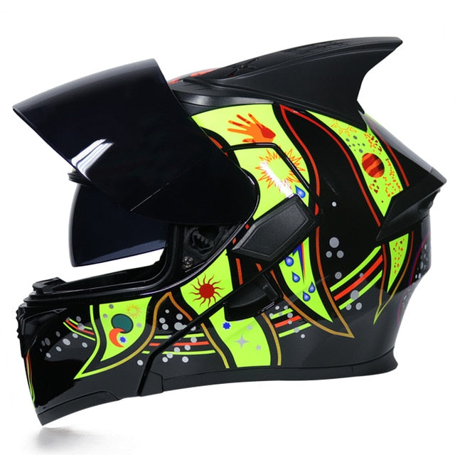 Motorcycle helmet flip up colorful full face helmets sun visor safety double lens