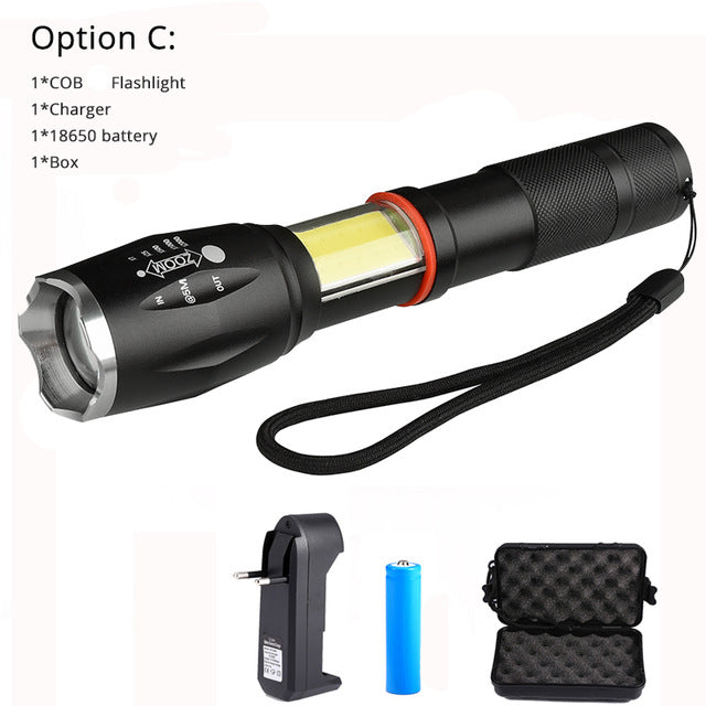 Tactical led flashlight portable torch 8000 lums use 18650 battery outdoor camping