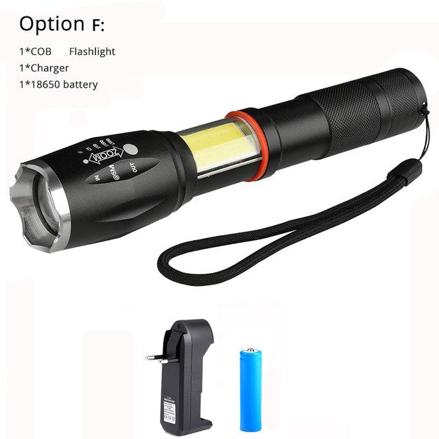 Tactical led flashlight portable torch 8000 lums use 18650 battery outdoor camping