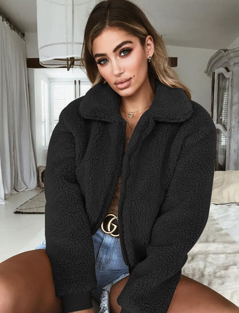 Women winter coat warm jacket soft loose zipper casual faux fur relax new teddy