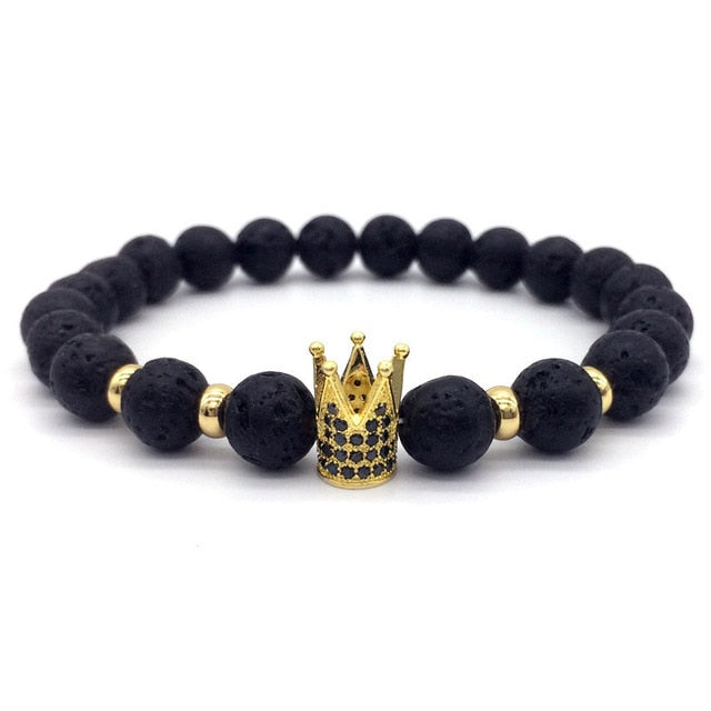 Men women stone beads bracelet charm bangles crown love jewelry gift
