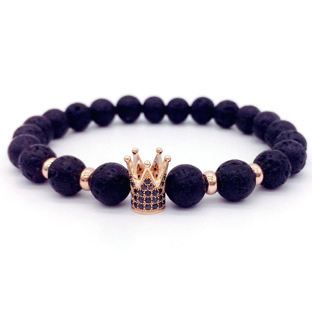 Men women stone beads bracelet charm bangles crown love jewelry gift