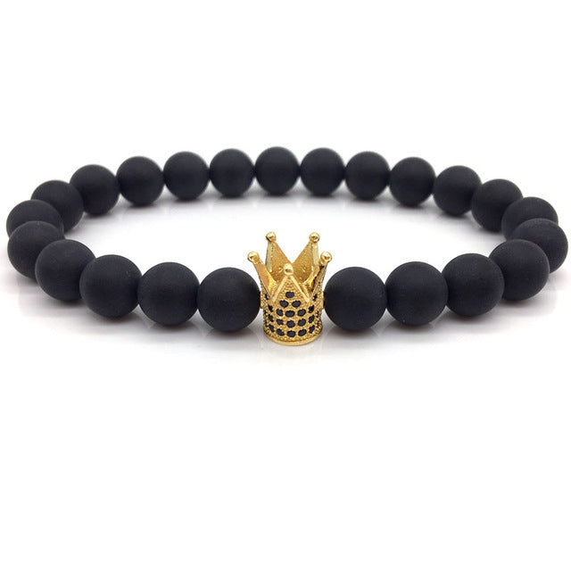 Men women stone beads bracelet charm bangles crown love jewelry gift