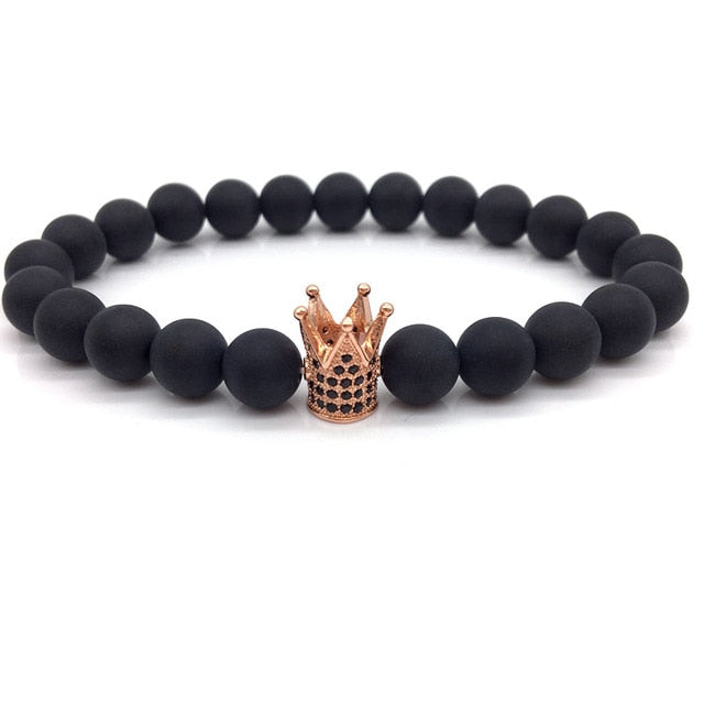 Men women stone beads bracelet charm bangles crown love jewelry gift