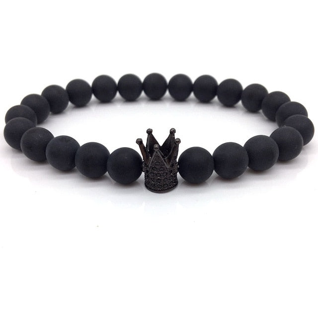 Men women stone beads bracelet charm bangles crown love jewelry gift