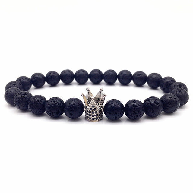 Men women stone beads bracelet charm bangles crown love jewelry gift