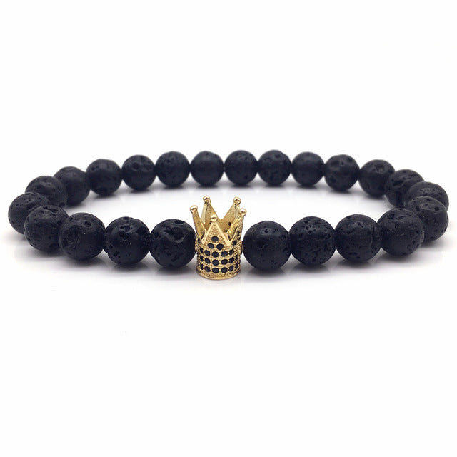 Men women stone beads bracelet charm bangles crown love jewelry gift