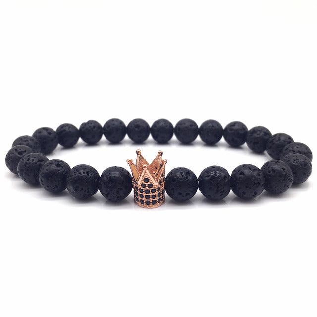 Men women stone beads bracelet charm bangles crown love jewelry gift
