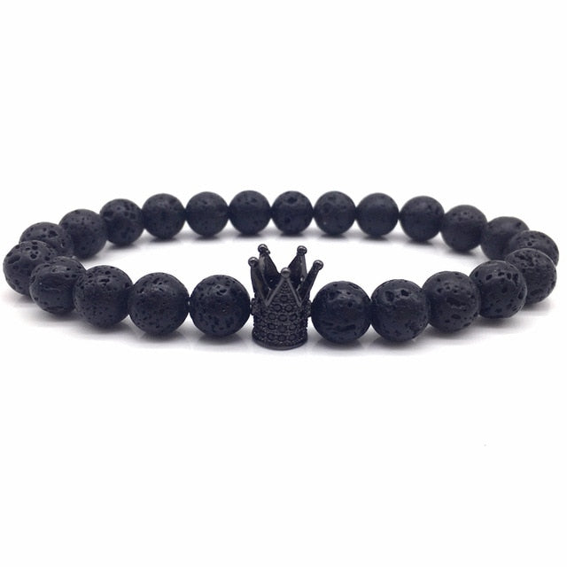 Men women stone beads bracelet charm bangles crown love jewelry gift