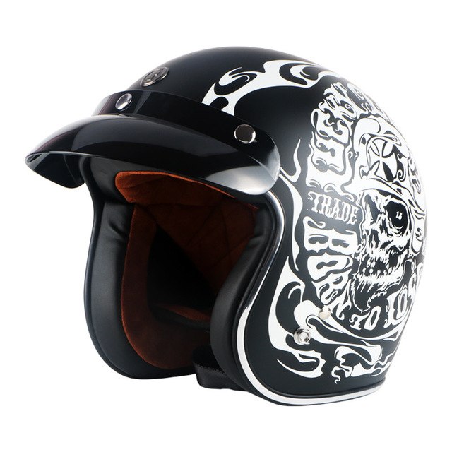 Orange skull vintage motorcycle helmets retro scooter helmet cool half moto casco