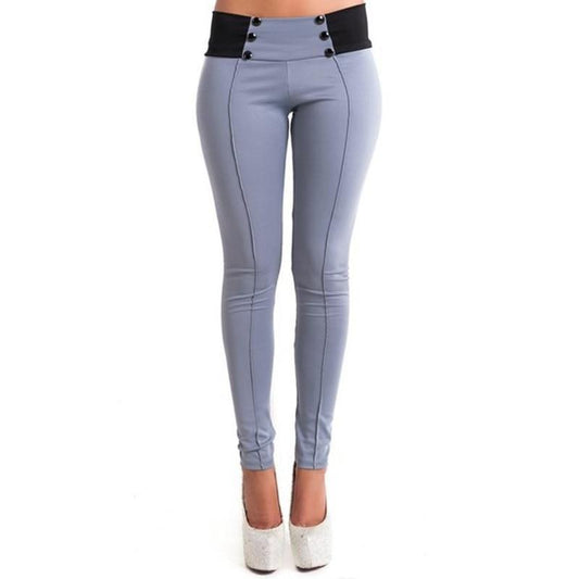 Women tight pants high waist push up patchwork button workout trousers